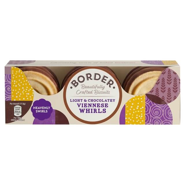 Border Light and Chocolatey Viennese Biscuits HEAT SENSITIVE ITEM. PLEASE ADD ITEM 122942 TO THE ORDER TO TRY TO PROTECT CHOCOLATES FROM HEAT DAMAGE. 150g