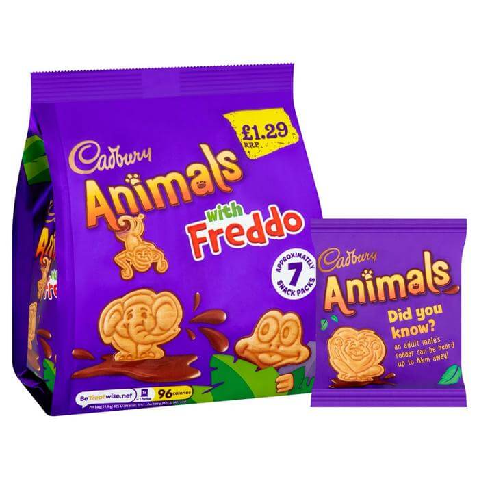 Cadbury Animals Mini Biscuits (Pack Of Approximately 5 Snack Bags) HEAT SENSITIVE ITEM. PLEASE ADD ITEM 122942 TO THE ORDER TO TRY TO PROTECT CHOCOLATES FROM HEAT DAMAGE. 99.5g
