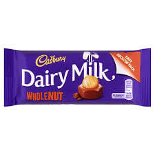 Cadbury Dairy Milk Wholenut Bar HEAT SENSITIVE ITEM. PLEASE ADD ITEM 122942 TO THE ORDER TO TRY TO PROTECT CHOCOLATES FROM HEAT DAMAGE. 55g