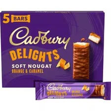 Cadbury Delight Orange and Caramel 5pack HEAT SENSITIVE ITEM. PLEASE ADD ITEM 122942 TO THE ORDER TO TRY TO PROTECT CHOCOLATES FROM HEAT DAMAGE. 110g