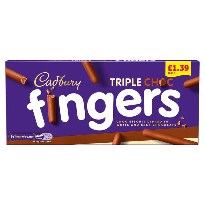 Cadbury Fingers Fabulous Triple Chocolate Fingers Biscuits HEAT SENSITIVE ITEM. PLEASE ADD ITEM 122942 TO THE ORDER TO TRY TO PROTECT CHOCOLATES FROM HEAT DAMAGE. 110g