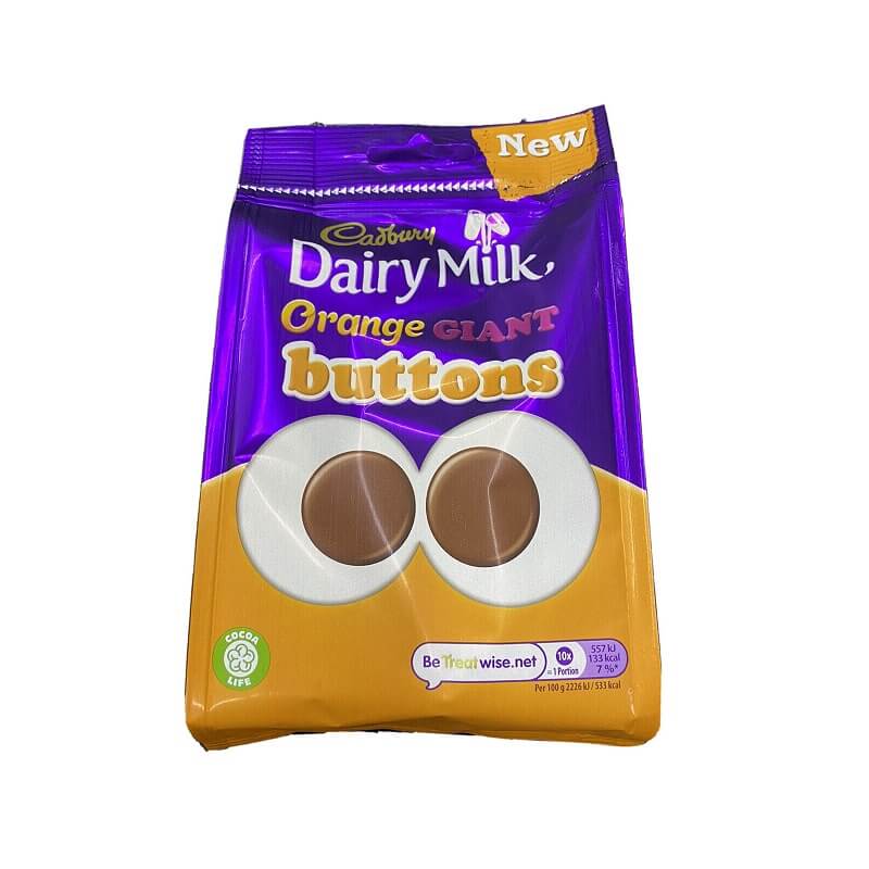 Cadbury Giant Orange Buttons  HEAT SENSITIVE ITEM. PLEASE ADD ITEM 122942 TO THE ORDER TO TRY TO PROTECT CHOCOLATES FROM HEAT DAMAGE. 100g