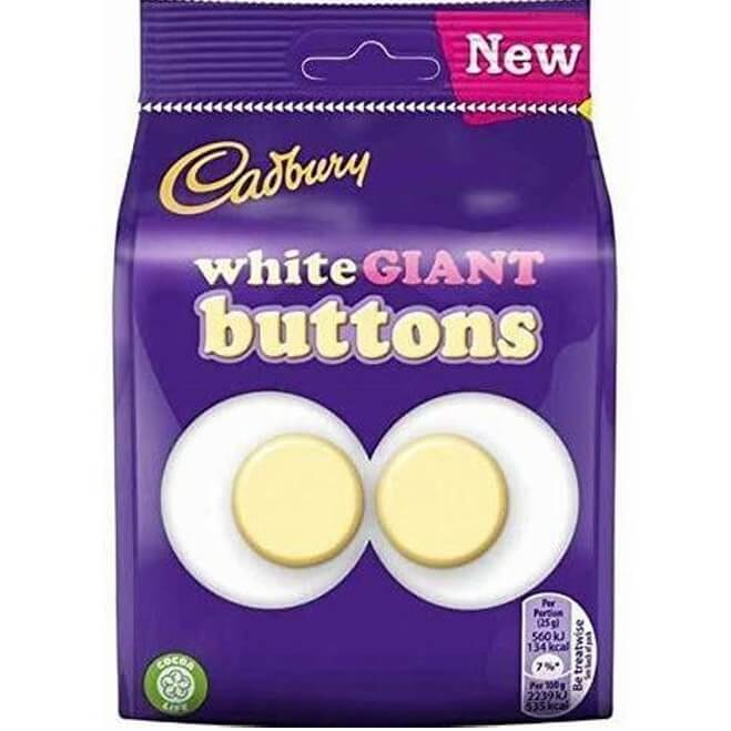 Cadbury Giant White Buttons HEAT SENSITIVE ITEM. PLEASE ADD ITEM 122942 TO THE ORDER TO TRY TO PROTECT CHOCOLATES FROM HEAT DAMAGE. 100g