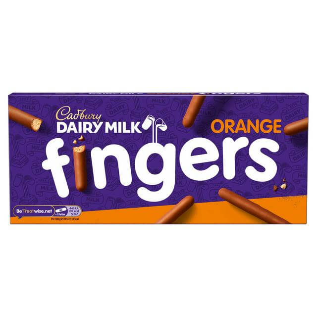 Cadbury Orange Fingers HEAT SENSITIVE ITEM. PLEASE ADD ITEM 122942 TO THE ORDER TO TRY TO PROTECT CHOCOLATES FROM HEAT DAMAGE. 114g
