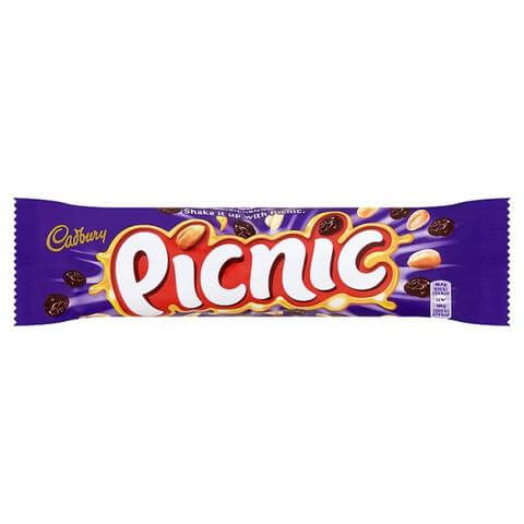 Cadbury Picnic Bar HEAT SENSITIVE ITEM. PLEASE ADD ITEM 122942 TO THE ORDER TO TRY TO PROTECT CHOCOLATES FROM HEAT DAMAGE. 48.4g