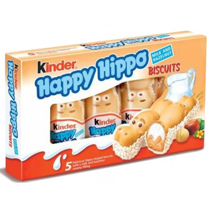 Ferrero Kinder Happy Hippo Biscuit Milk and Hazelnut HEAT SENSITIVE ITEM. PLEASE ADD ITEM 122942 TO THE ORDER TO TRY TO PROTECT CHOCOLATES FROM HEAT DAMAGE. 103.5g
