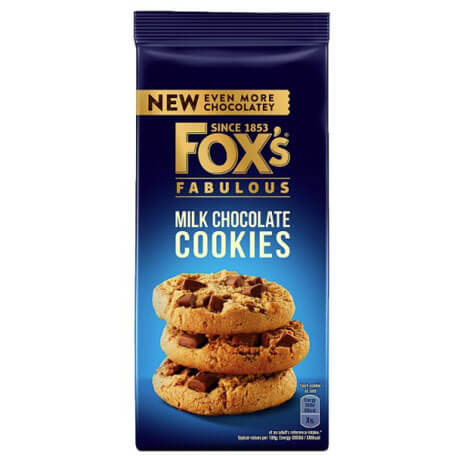 Foxs Chunkie Milk Chocolate Cookies HEAT SENSITIVE ITEM. PLEASE ADD ITEM 122942 TO THE ORDER TO TRY TO PROTECT CHOCOLATES FROM HEAT DAMAGE. 180g
