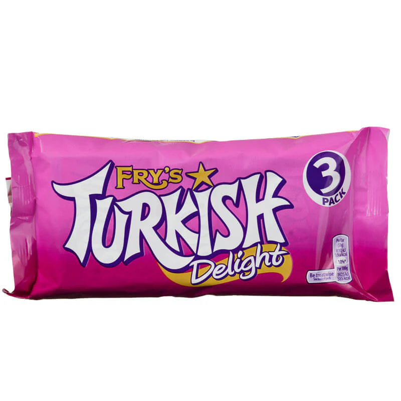 Frys Turkish Delight (Pack of Three) HEAT SENSITIVE ITEM. PLEASE ADD ITEM 122942 TO THE ORDER TO TRY TO PROTECT CHOCOLATES FROM HEAT DAMAGE. 153g