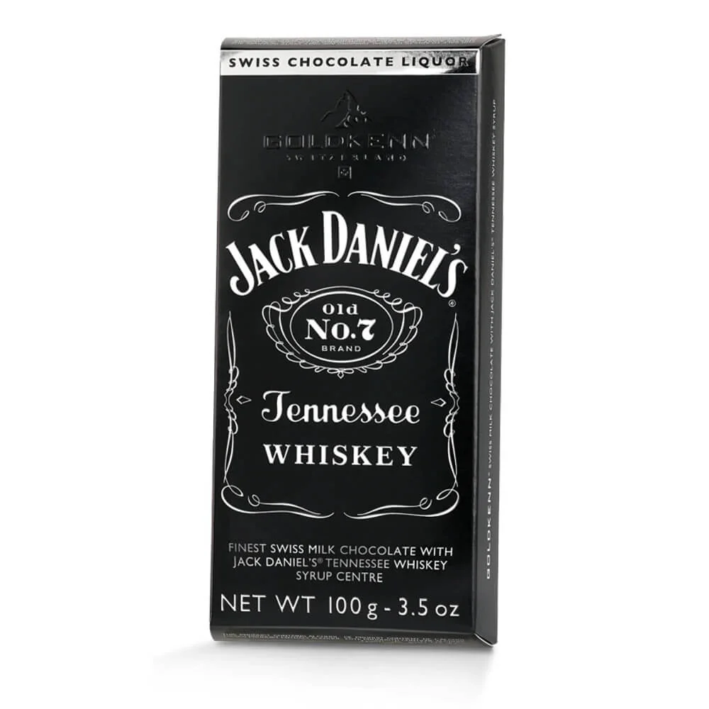 Goldkenn Jack Daniels Tennessee Whiskey Filled Chocolate Bar HEAT SENSITIVE ITEM. PLEASE ADD ITEM 122942 TO THE ORDER TO TRY TO PROTECT CHOCOLATES FROM HEAT DAMAGE. 100g