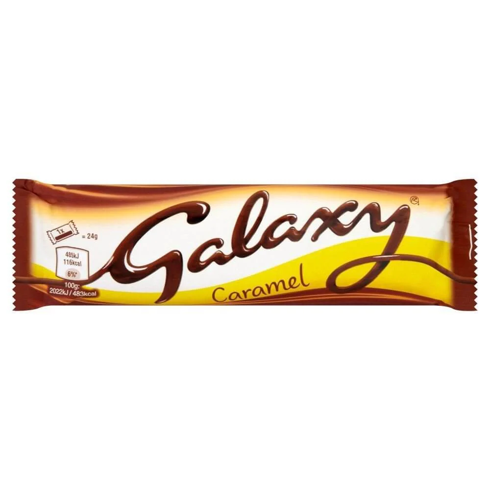 Mars Galaxy Caramel Twin Bar HEAT SENSITIVE ITEM. PLEASE ADD ITEM 122942 TO THE ORDER TO TRY TO PROTECT CHOCOLATES FROM HEAT DAMAGE. 48g