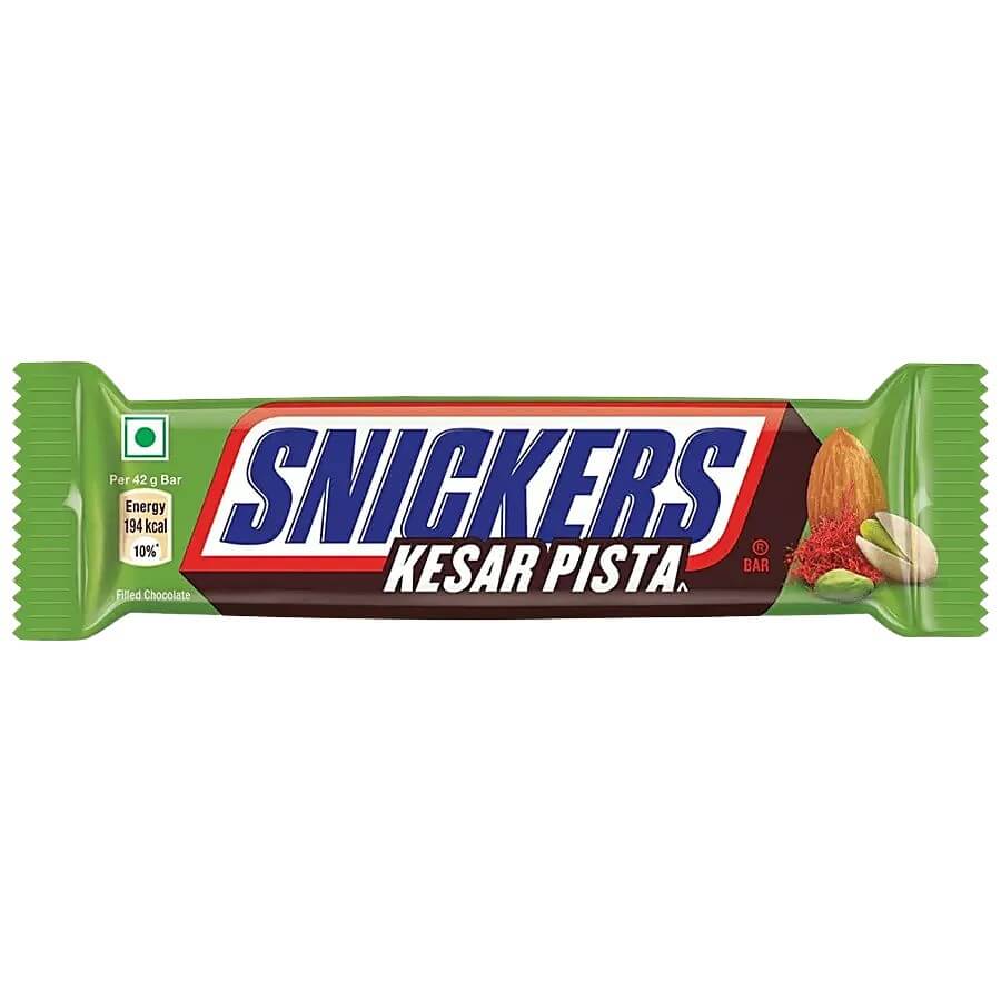 Mars Snickers Pistachio Bar Snickers Kesar Pista Single bar HEAT SENSITIVE ITEM. PLEASE ADD ITEM 122942 TO THE ORDER TO TRY TO PROTECT CHOCOLATES FROM HEAT DAMAGE. 42g