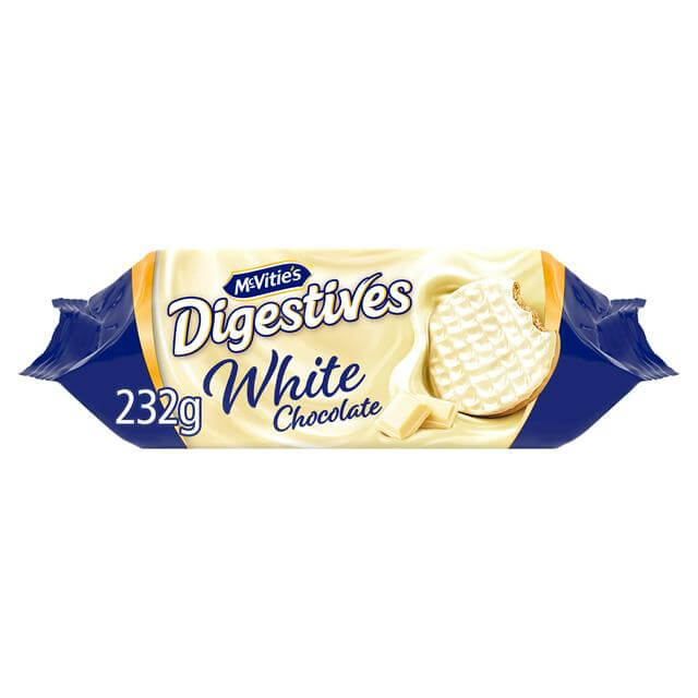 McVities Digestives White Chocolate HEAT SENSITIVE ITEM. PLEASE ADD ITEM 122942 TO THE ORDER TO TRY TO PROTECT CHOCOLATES FROM HEAT DAMAGE. 232g