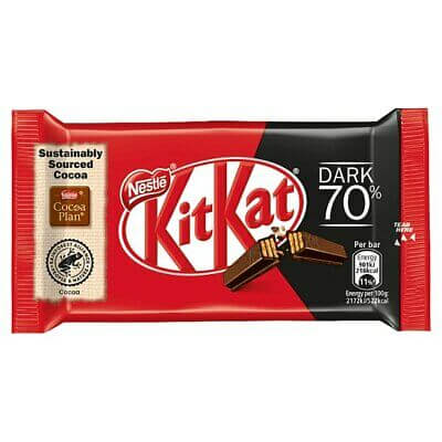 Nestle KitKat Dark 4 Finger Bar HEAT SENSITIVE ITEM. PLEASE ADD ITEM 122942 TO THE ORDER TO TRY TO PROTECT CHOCOLATES FROM HEAT DAMAGE. 41.5g