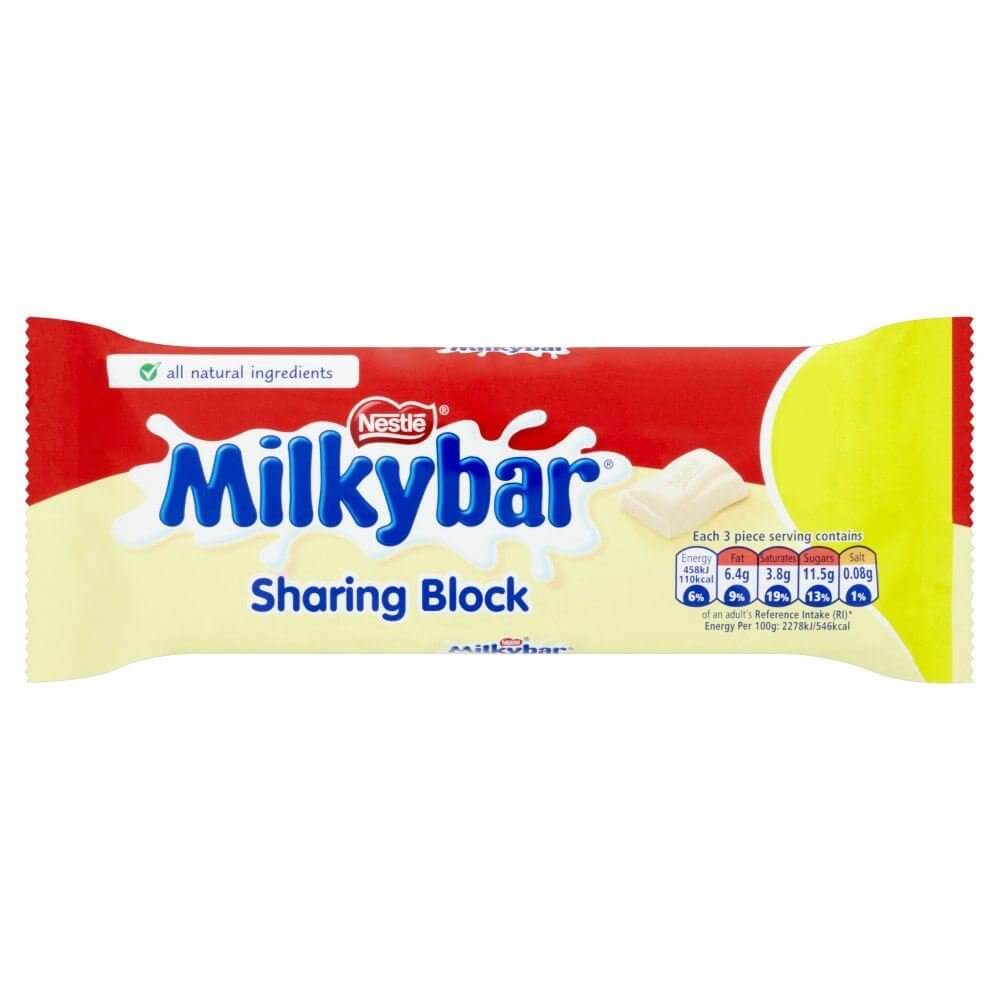 Nestle Milkybar Large Bar HEAT SENSITIVE ITEM. PLEASE ADD ITEM 122942 TO THE ORDER TO TRY TO PROTECT CHOCOLATES FROM HEAT DAMAGE. 90g