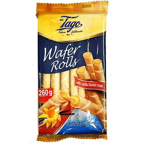 Tago Roll Wafers Vanilla Flavour Cream HEAT SENSITIVE ITEM. PLEASE ADD ITEM 122942 TO THE ORDER TO TRY TO PROTECT CHOCOLATES FROM HEAT DAMAGE 260g